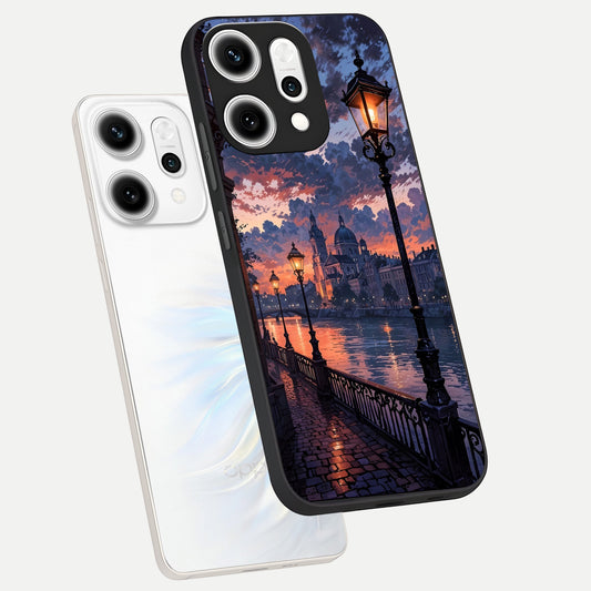  Twilight River Lights phone case For Oppo Reno 14 Pro showing premium glass back cover with detailed artwork