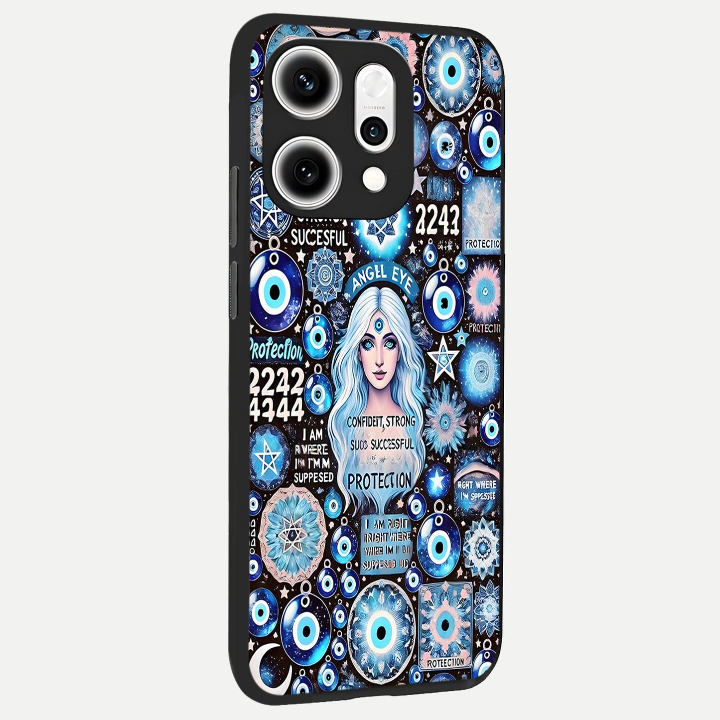  Angel Aura Shield back cover For Oppo Reno 14 Pro slim fit glass case with vibrant aesthetic design