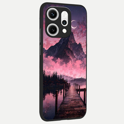  Beautiful Mountain View back cover For Oppo Reno 14 Pro slim fit glass case with vibrant aesthetic design
