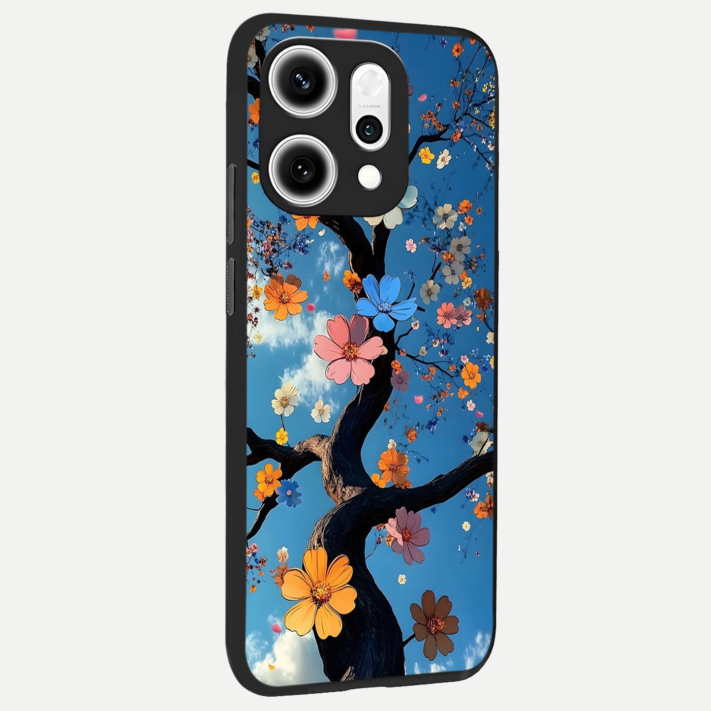  Blossom Dream Sky back cover For Oppo Reno 14 Pro slim fit glass case with vibrant aesthetic design