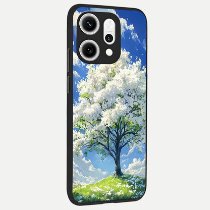  Blossom Sky Serenity back cover For Oppo Reno 14 Pro slim fit glass case with vibrant aesthetic design