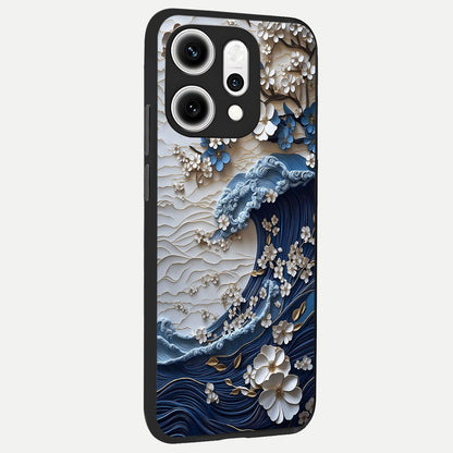  Blossom Wave Art back cover For Oppo Reno 14 Pro slim fit glass case with vibrant aesthetic design