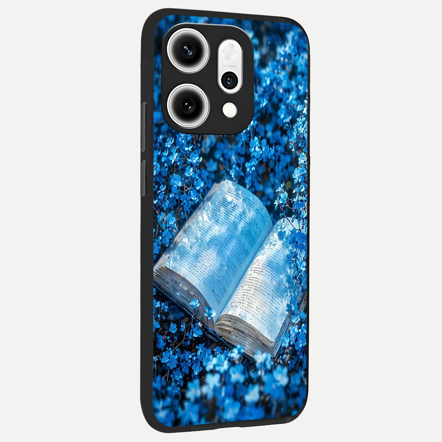  Blue Bloom Tales back cover For Oppo Reno 14 Pro slim fit glass case with vibrant aesthetic design