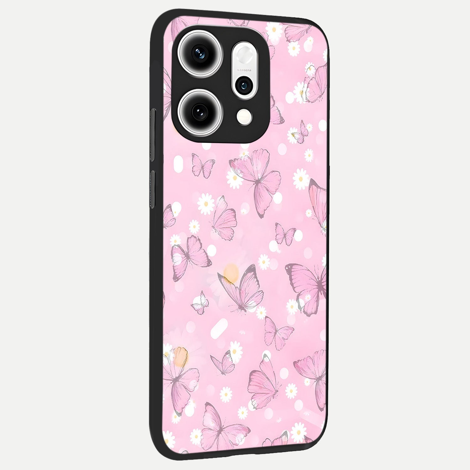  Blush Butterfly Garden back cover For Oppo Reno 14 Pro slim fit glass case with vibrant aesthetic design