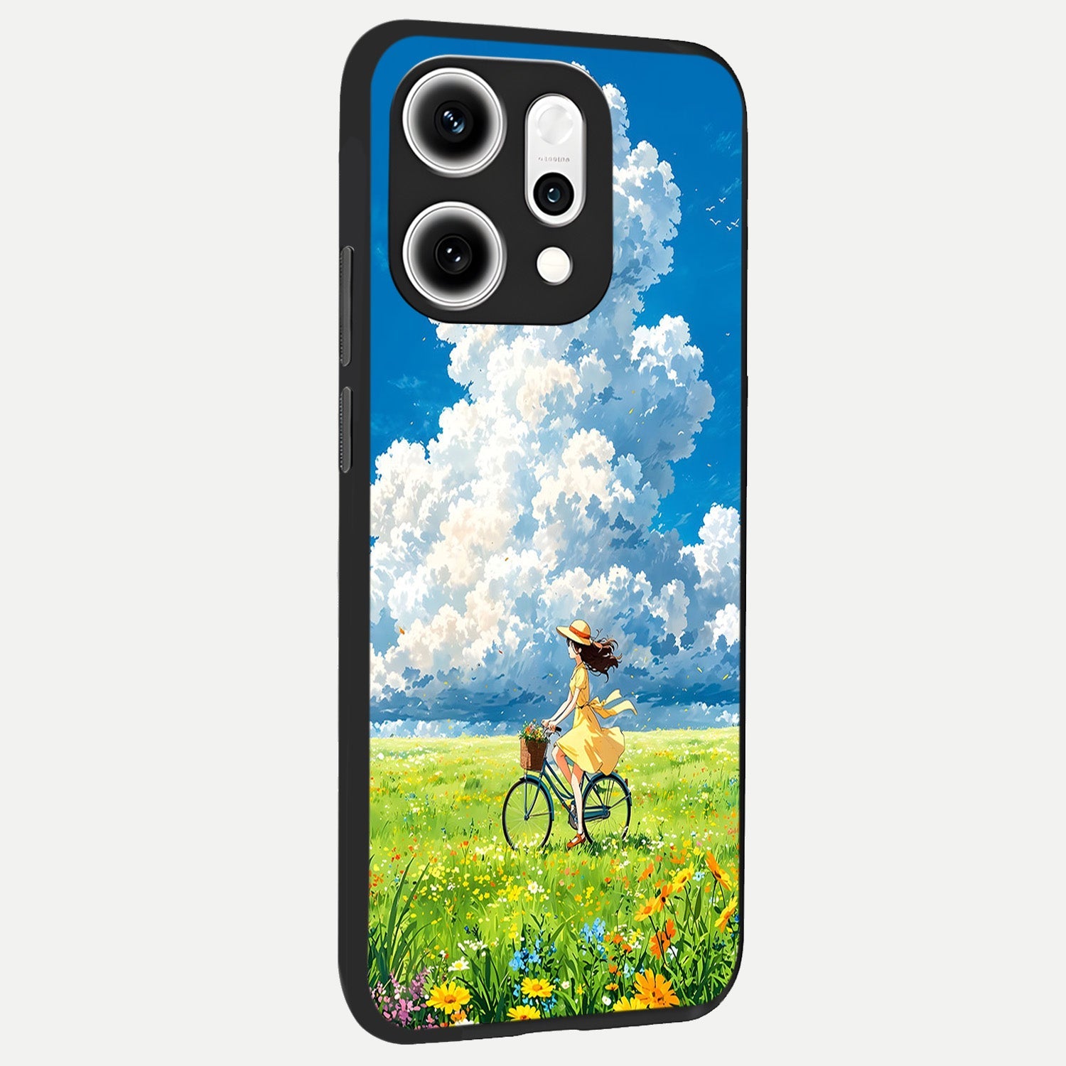  Breezy Meadow Ride back cover For Oppo Reno 14 Pro slim fit glass case with vibrant aesthetic design