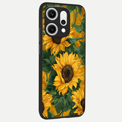  Bright Sunflower Bloom back cover For Oppo Reno 14 Pro slim fit glass case with vibrant aesthetic design