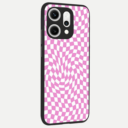  Bubblegum Check Wave back cover For Oppo Reno 14 Pro slim fit glass case with vibrant aesthetic design
