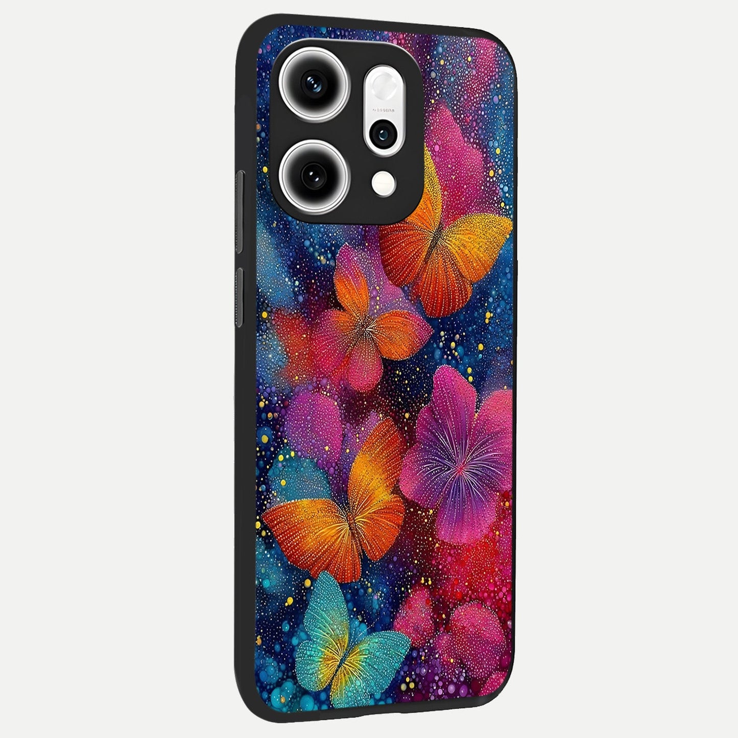  Butterfly Dream Mist back cover For Oppo Reno 14 Pro slim fit glass case with vibrant aesthetic design