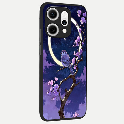  Celestial Bird Blossom back cover For Oppo Reno 14 Pro slim fit glass case with vibrant aesthetic design