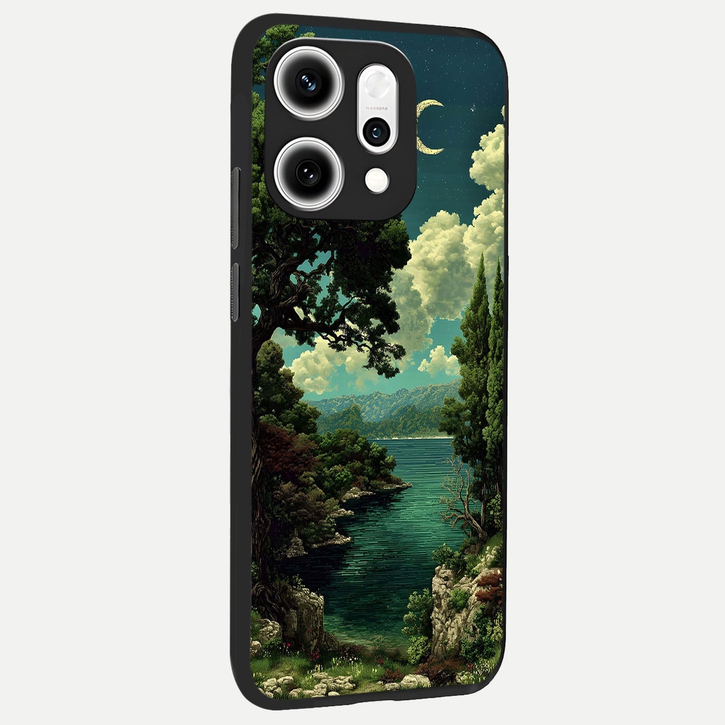  Celestial Lake Peace back cover For Oppo Reno 14 Pro slim fit glass case with vibrant aesthetic design
