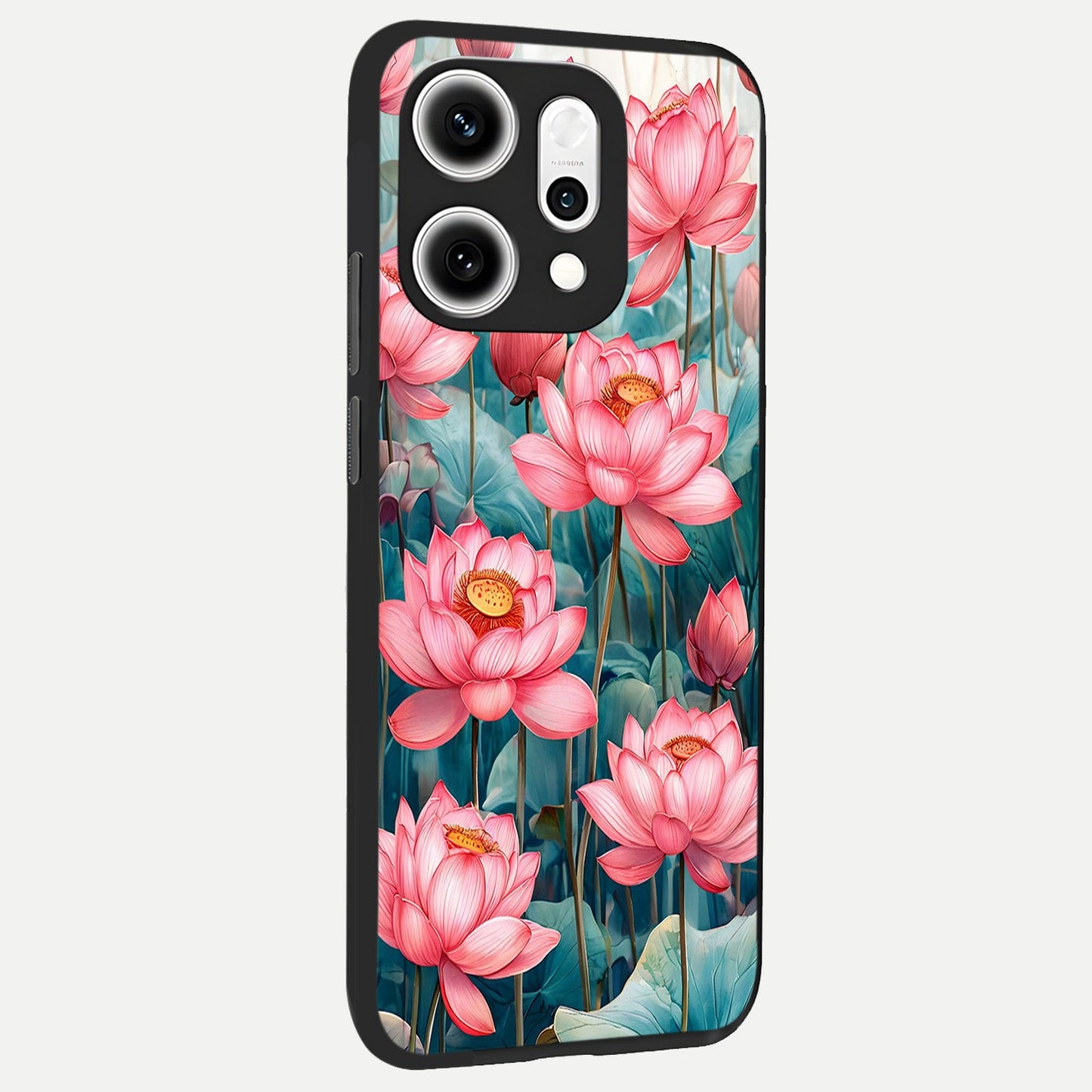  Celestial Pink Lotus back cover For Oppo Reno 14 Pro slim fit glass case with vibrant aesthetic design