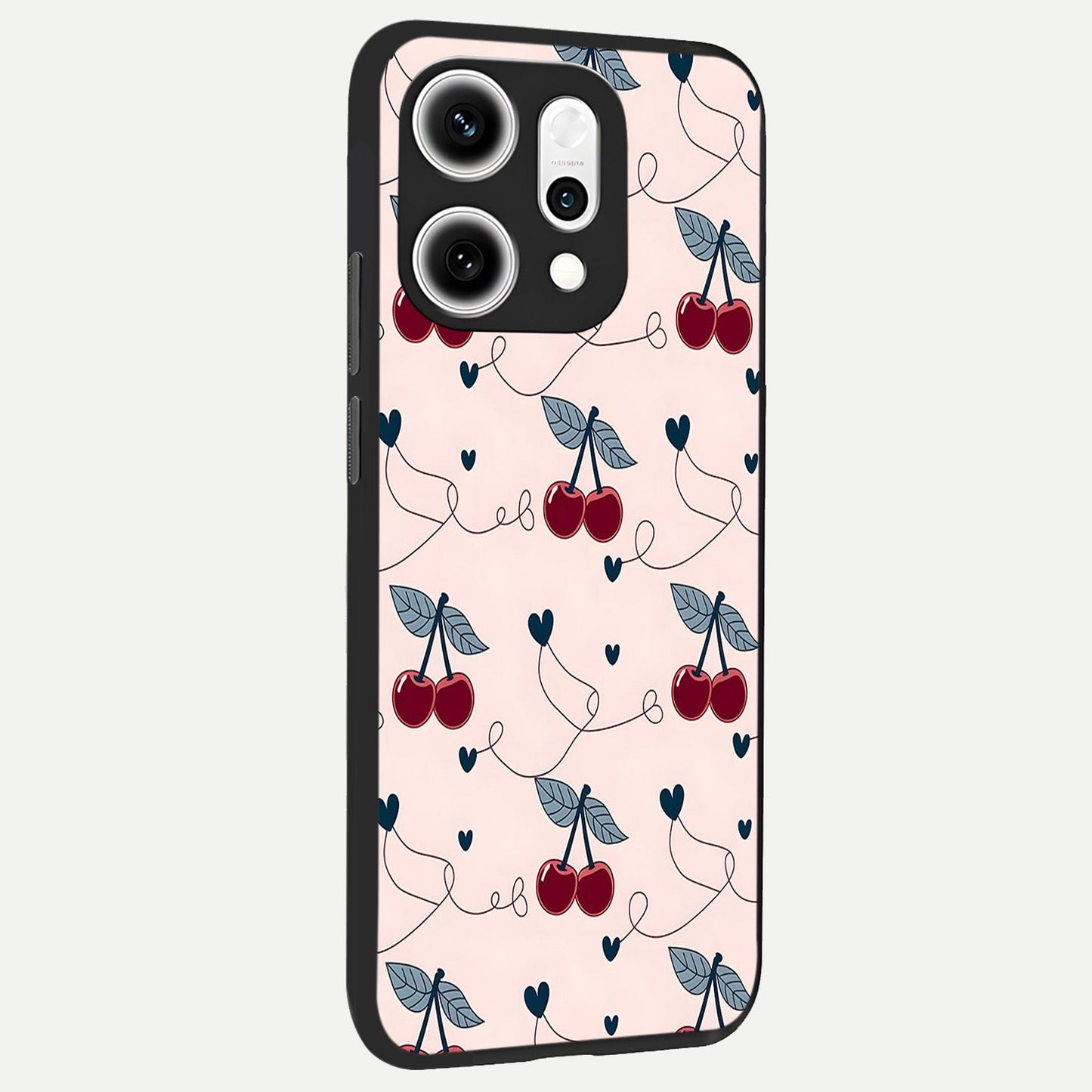  Cherry Heart Line back cover For Oppo Reno 14 Pro slim fit glass case with vibrant aesthetic design