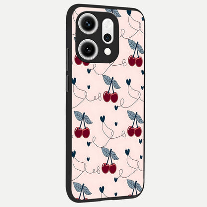  Cherry Heart Line back cover For Oppo Reno 14 Pro slim fit glass case with vibrant aesthetic design