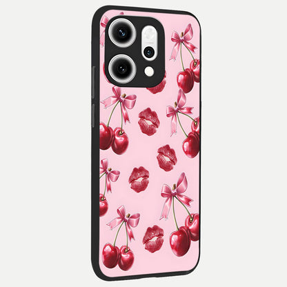  Cherry With Lips back cover For Oppo Reno 14 Pro slim fit glass case with vibrant aesthetic design