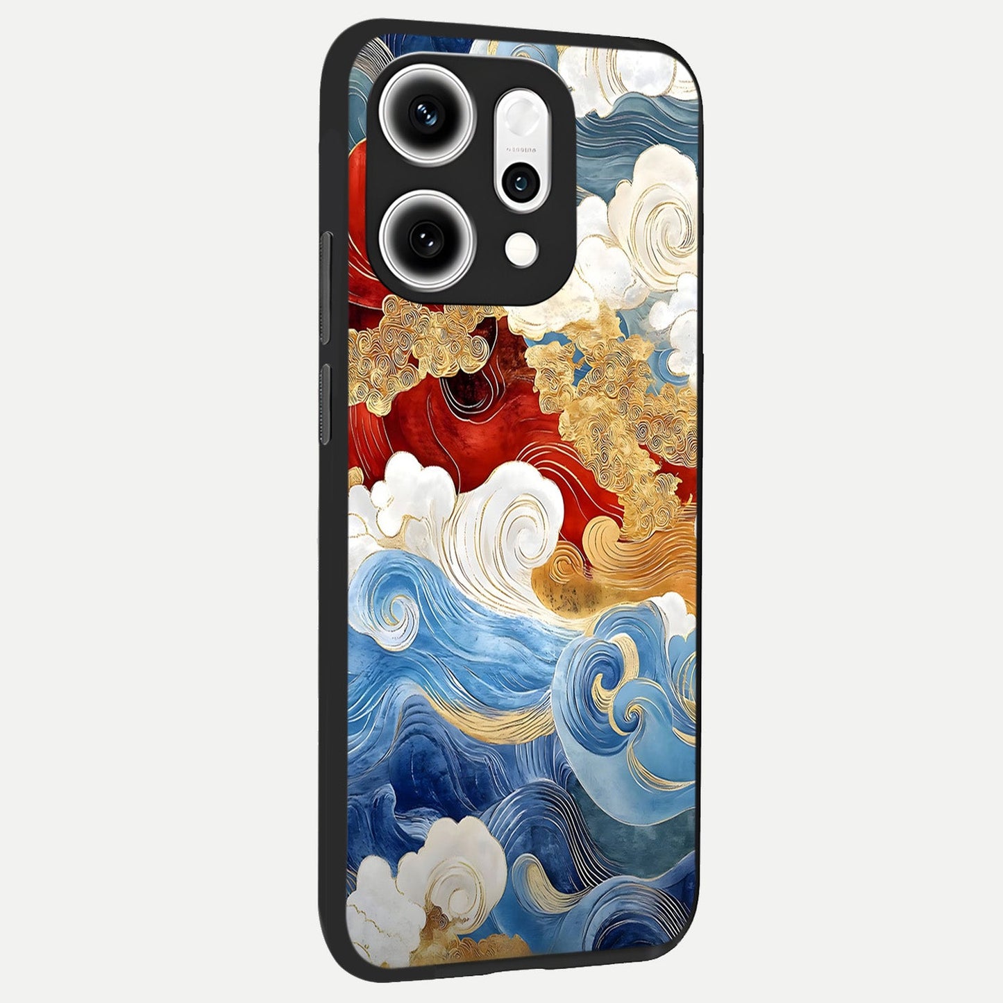  Colored Waves back cover For Oppo Reno 14 Pro slim fit glass case with vibrant aesthetic design