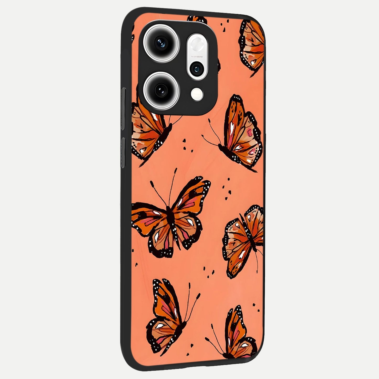  Coral Wing Butterfly back cover For Oppo Reno 14 Pro slim fit glass case with vibrant aesthetic design