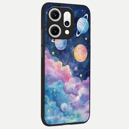  Cosmic Planet Dreams back cover For Oppo Reno 14 Pro slim fit glass case with vibrant aesthetic design