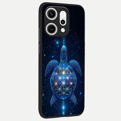  Crimson Blue Turtle back cover For Oppo Reno 14 Pro slim fit glass case with vibrant aesthetic design