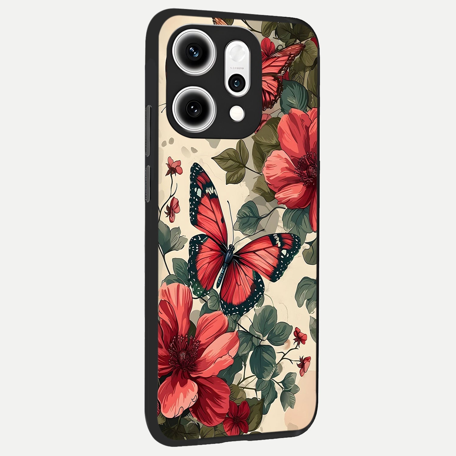  Crimson Butterfly Garden back cover For Oppo Reno 14 Pro slim fit glass case with vibrant aesthetic design