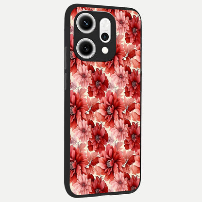 Crimson Love Petals back cover For Oppo Reno 14 Pro slim fit glass case with vibrant aesthetic design