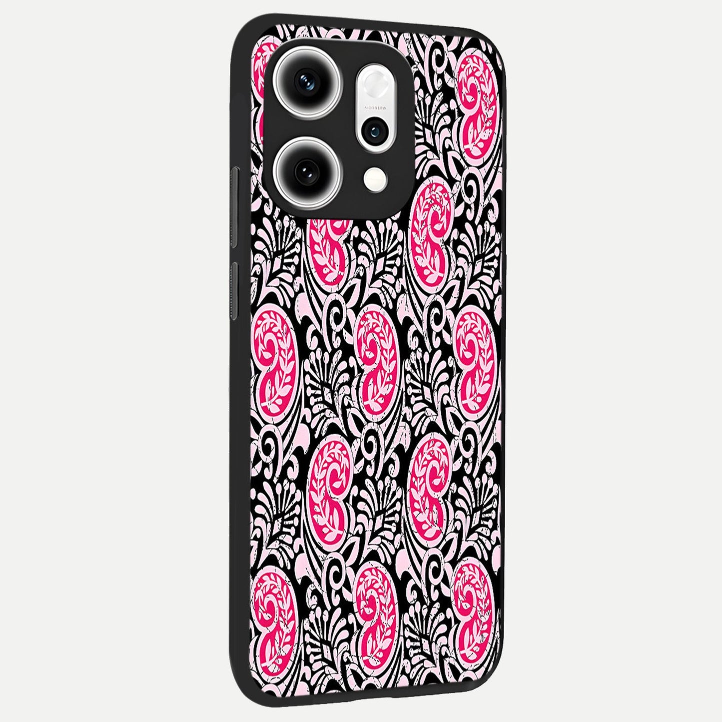  Crimson Paisley Charm back cover For Oppo Reno 14 Pro slim fit glass case with vibrant aesthetic design
