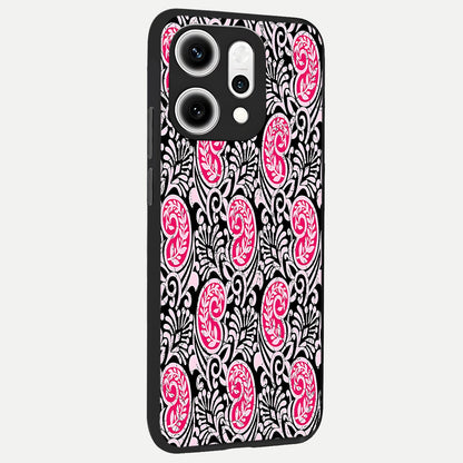  Crimson Paisley Charm back cover For Oppo Reno 14 Pro slim fit glass case with vibrant aesthetic design