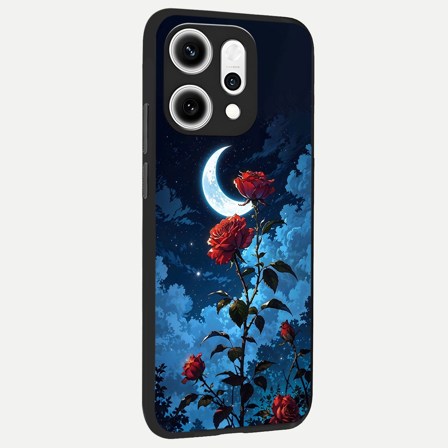  Crimson Rose Moon back cover For Oppo Reno 14 Pro slim fit glass case with vibrant aesthetic design
