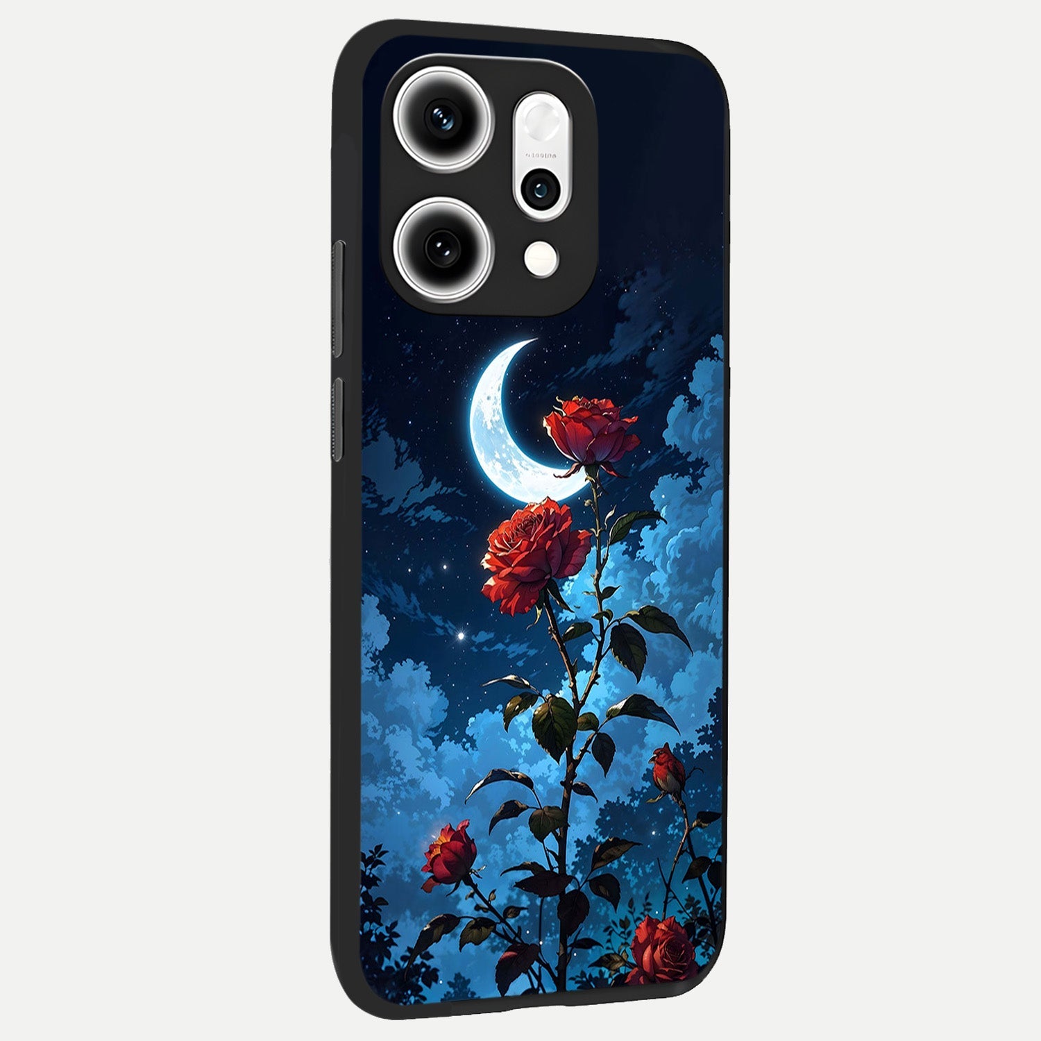  Crimson Rose Moon back cover For Oppo Reno 14 Pro slim fit glass case with vibrant aesthetic design