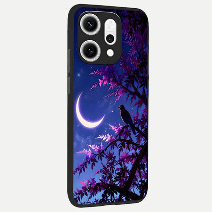  Crow And Moon Scenery back cover For Oppo Reno 14 Pro slim fit glass case with vibrant aesthetic design
