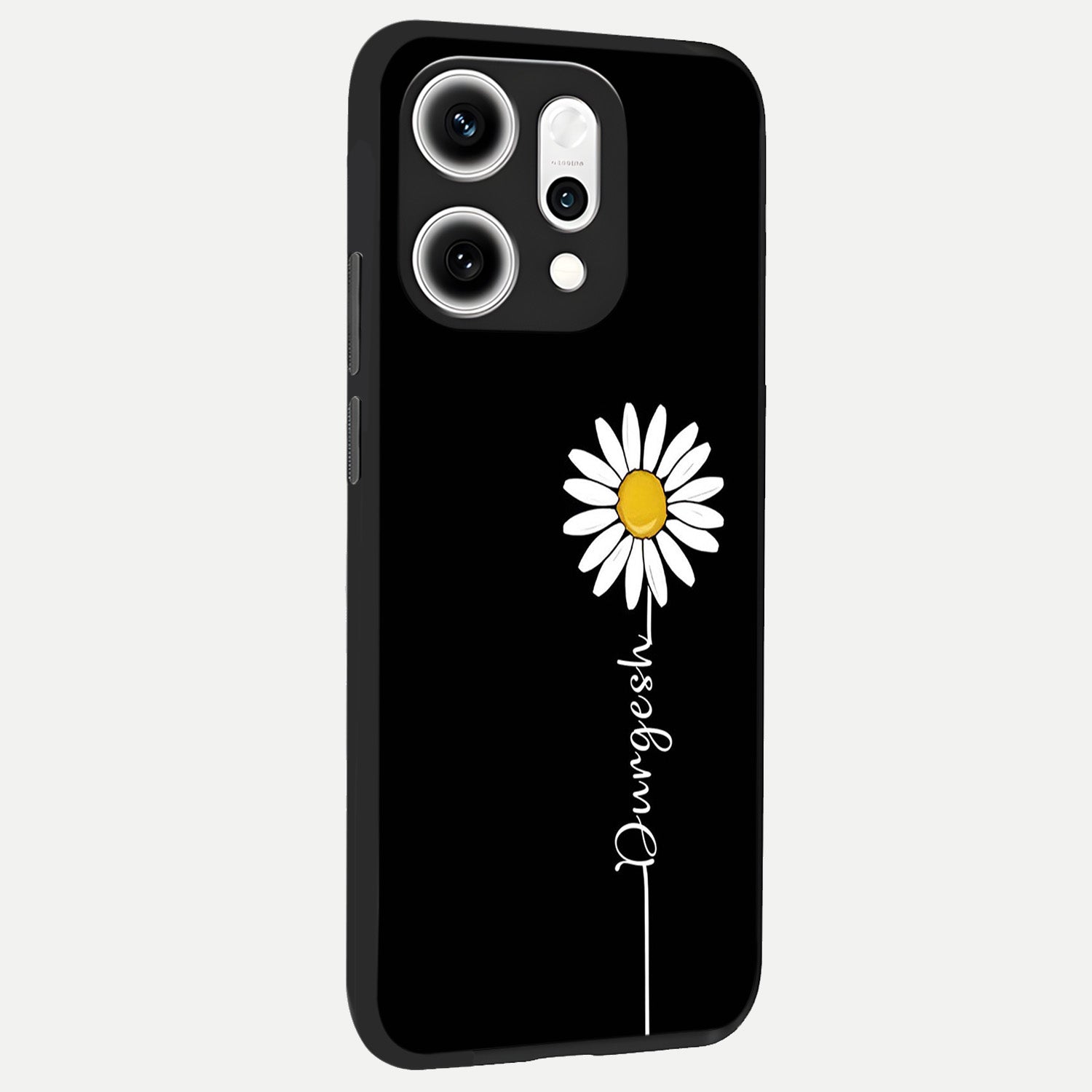  Custom Name White Flower back cover For Oppo Reno 14 Pro slim fit glass case with vibrant aesthetic design