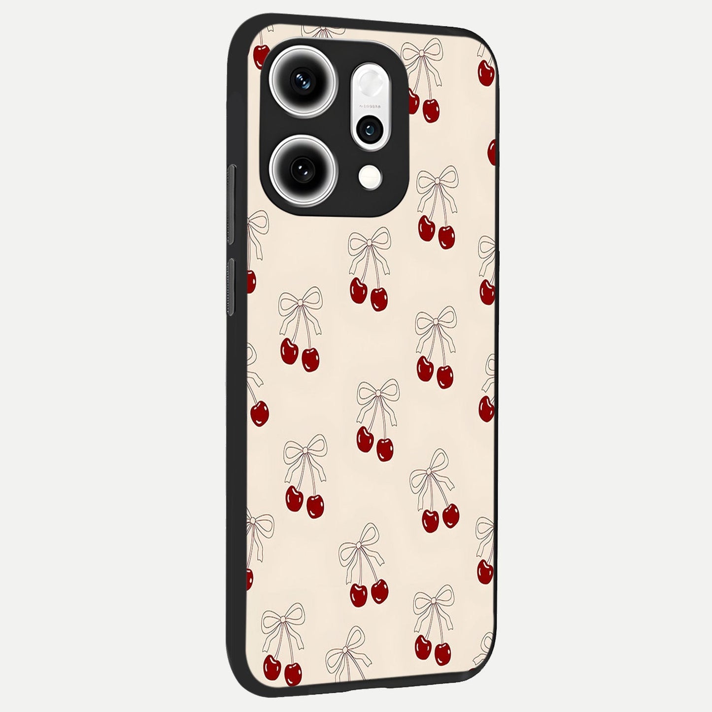  Cute Cherry Pattern back cover For Oppo Reno 14 Pro slim fit glass case with vibrant aesthetic design