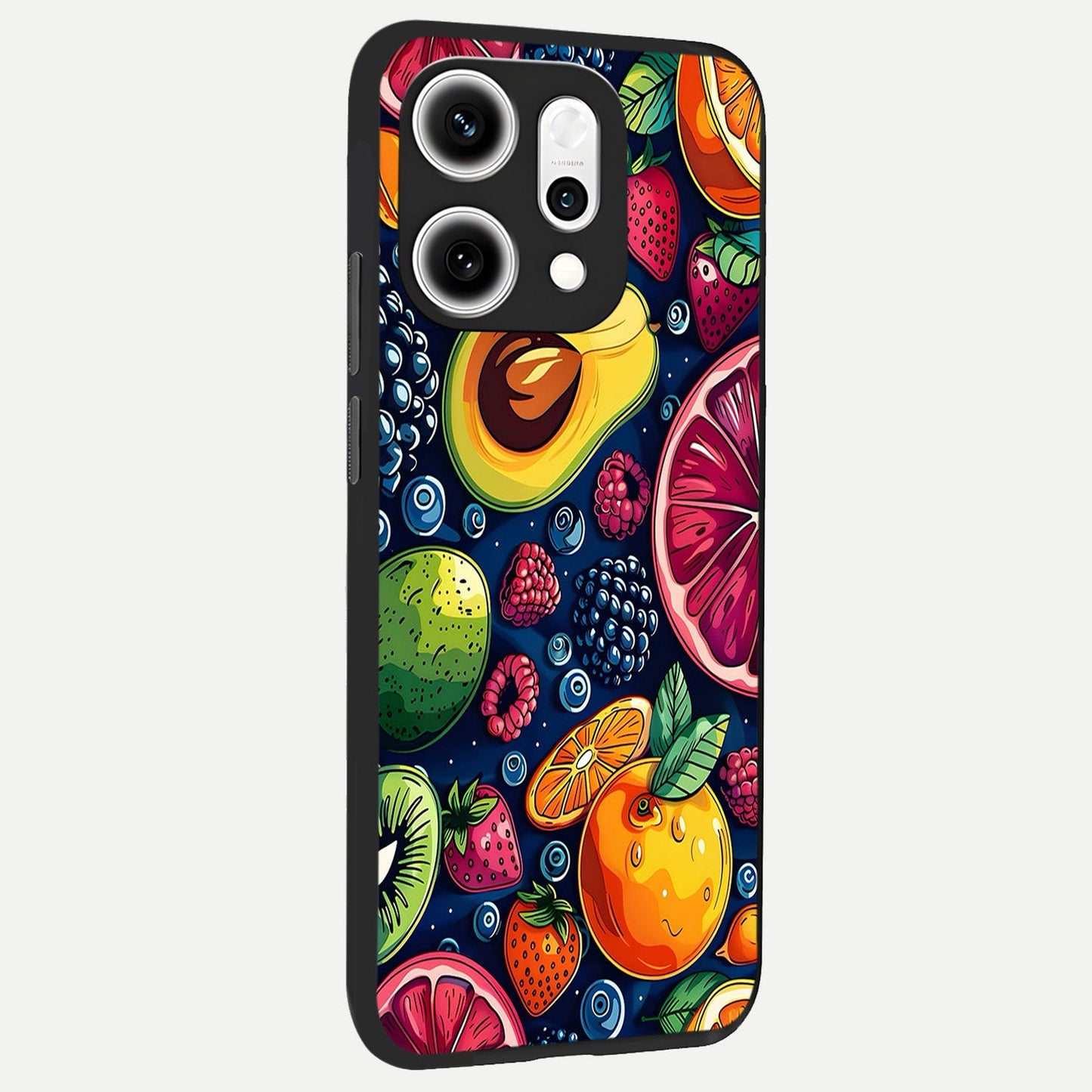  Cute Fruits Art back cover For Oppo Reno 14 Pro slim fit glass case with vibrant aesthetic design