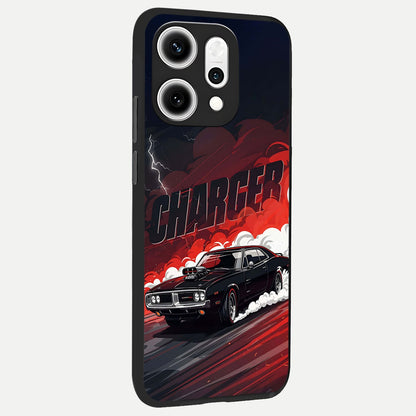  Dark Charger Fury back cover For Oppo Reno 14 Pro slim fit glass case with vibrant aesthetic design