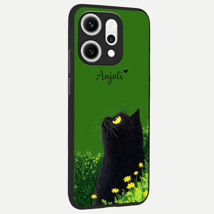 Emerald Cat Custom Name back cover For Oppo Reno 14 Pro slim fit glass case with vibrant aesthetic design