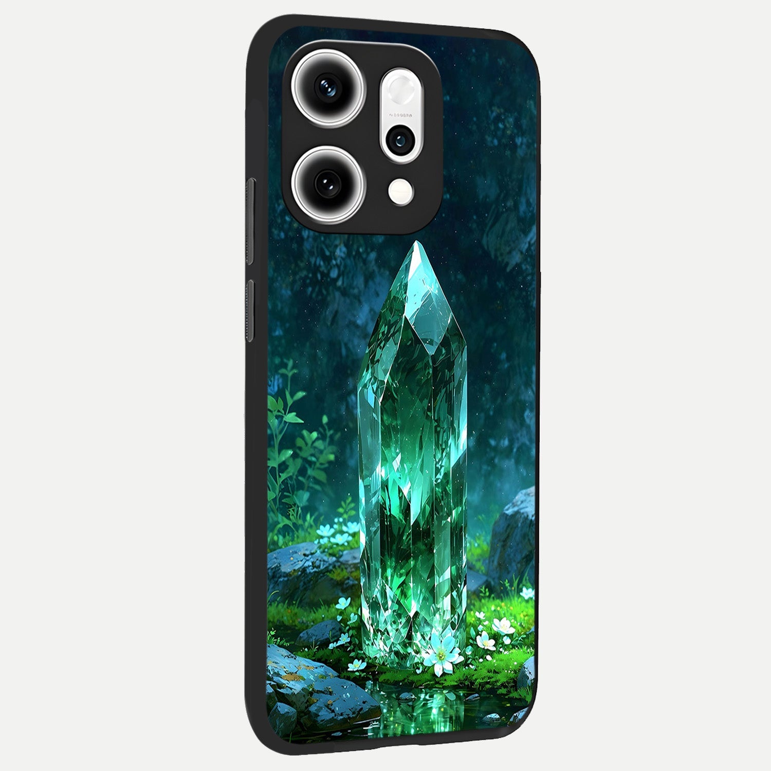  Emerald Light Crystal back cover For Oppo Reno 14 Pro slim fit glass case with vibrant aesthetic design