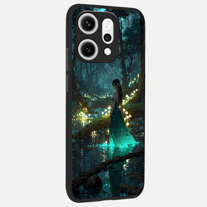  Enchanted Forest Glow back cover For Oppo Reno 14 Pro slim fit glass case with vibrant aesthetic design