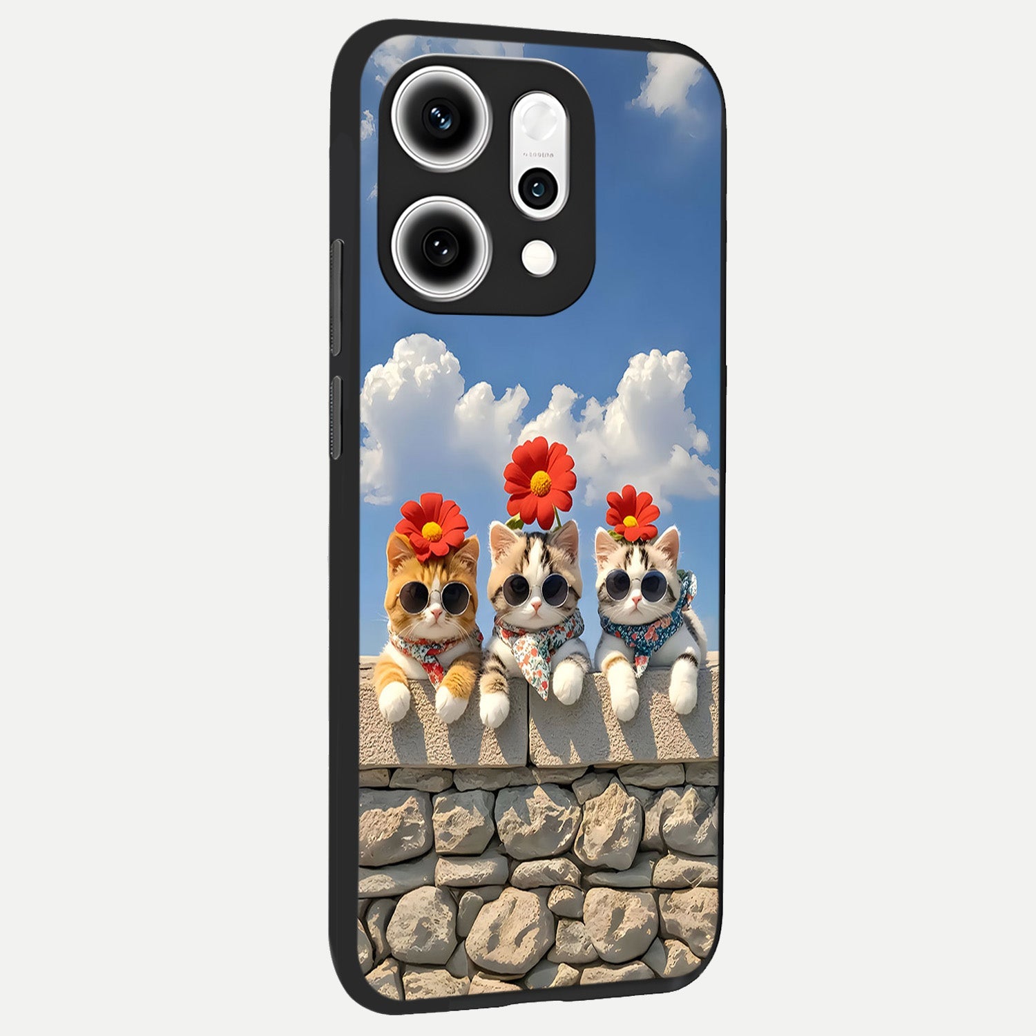  Floral Kitty Squad back cover For Oppo Reno 14 Pro slim fit glass case with vibrant aesthetic design