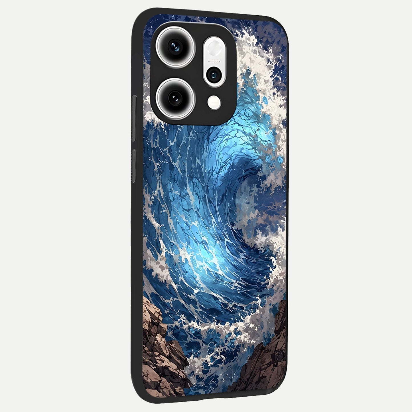  Giant Ocean Wave back cover For Oppo Reno 14 Pro slim fit glass case with vibrant aesthetic design