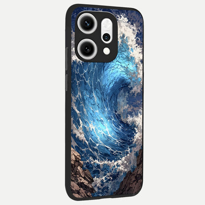  Giant Ocean Wave back cover For Oppo Reno 14 Pro slim fit glass case with vibrant aesthetic design