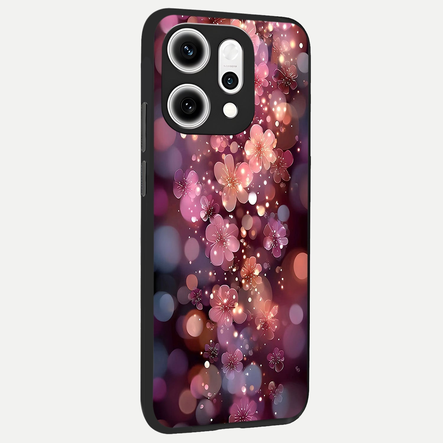  Glowing Petal Bliss back cover For Oppo Reno 14 Pro slim fit glass case with vibrant aesthetic design