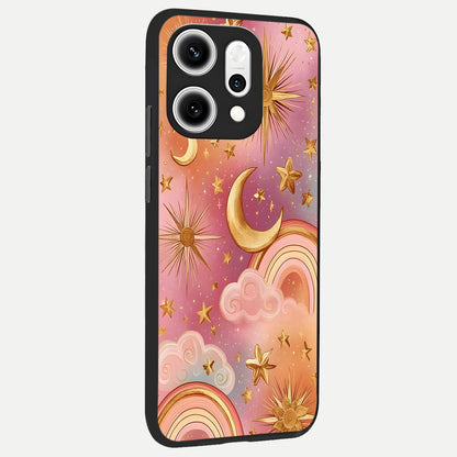  Golden Celestial Dreams back cover For Oppo Reno 14 Pro slim fit glass case with vibrant aesthetic design