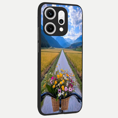  Golden Field Journey back cover For Oppo Reno 14 Pro slim fit glass case with vibrant aesthetic design