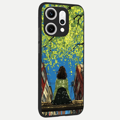  Golden Leaves Glow back cover For Oppo Reno 14 Pro slim fit glass case with vibrant aesthetic design