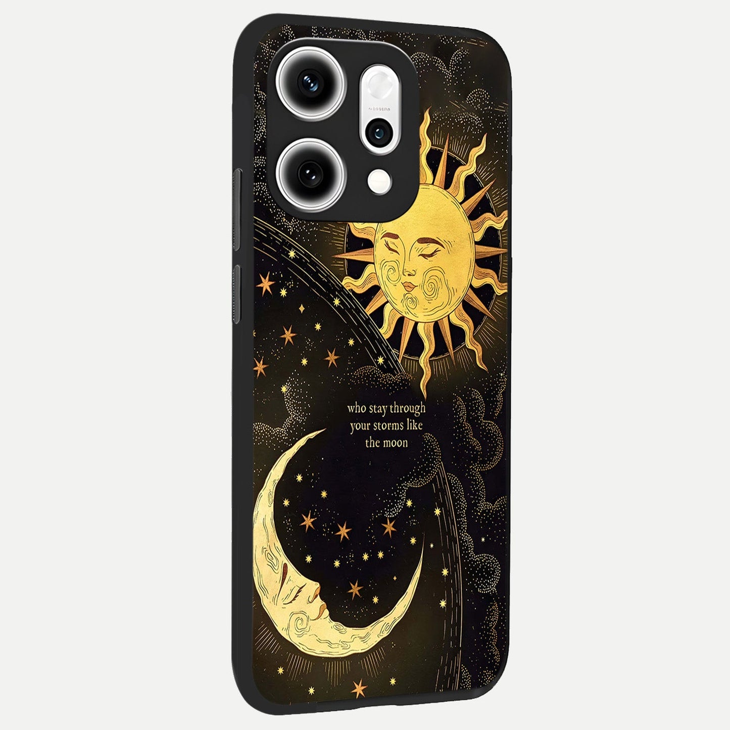  Golden Lunar Love back cover For Oppo Reno 14 Pro slim fit glass case with vibrant aesthetic design