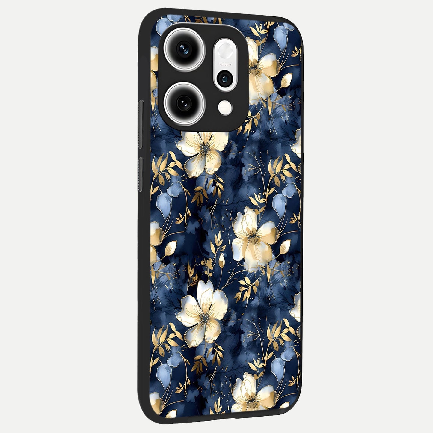  Golden Midnight Bloom back cover For Oppo Reno 14 Pro slim fit glass case with vibrant aesthetic design