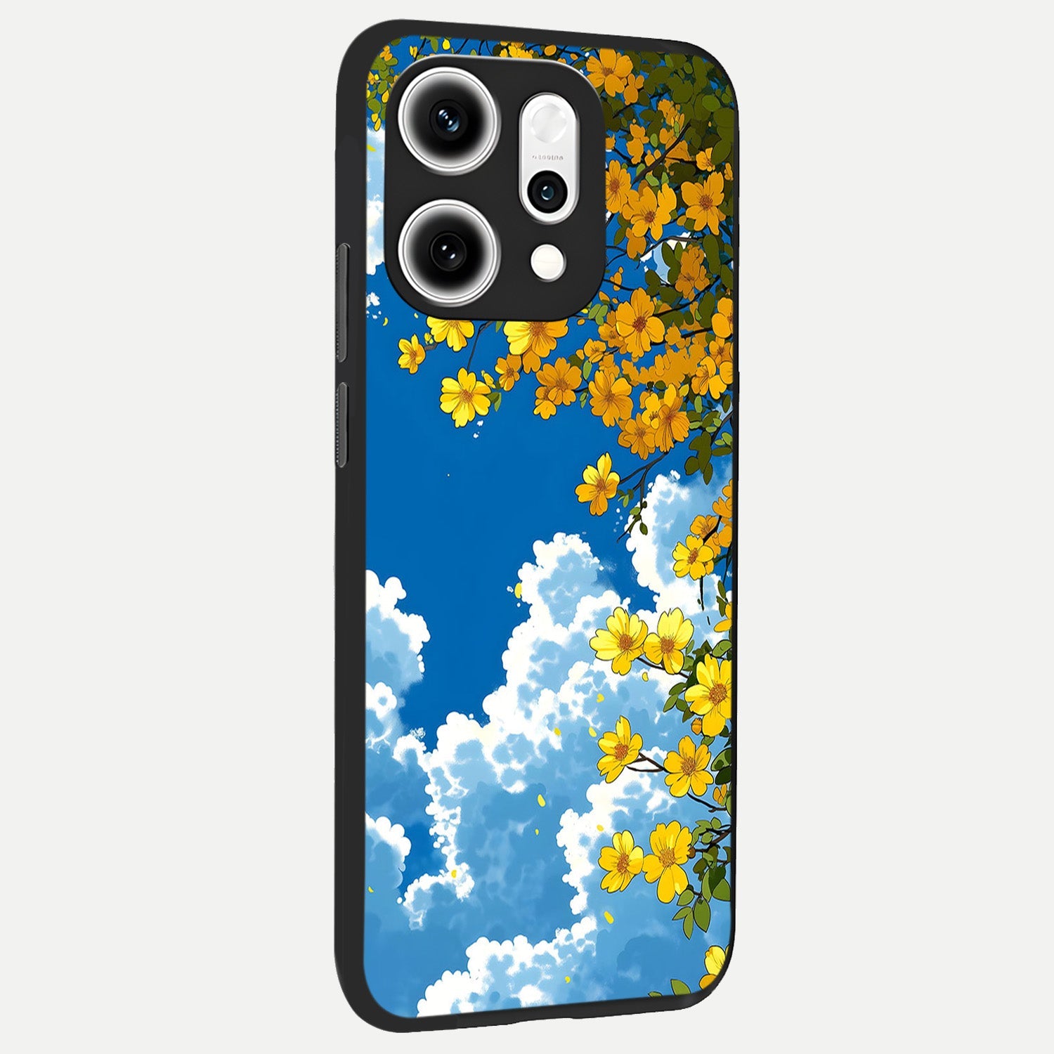  Golden Petal Sky back cover For Oppo Reno 14 Pro slim fit glass case with vibrant aesthetic design