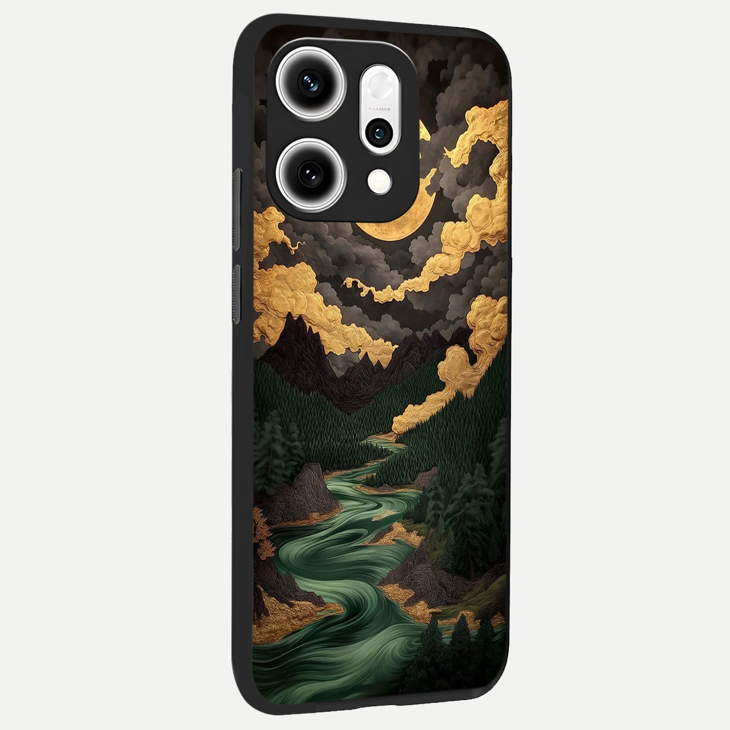  Golden River Moon back cover For Oppo Reno 14 Pro slim fit glass case with vibrant aesthetic design