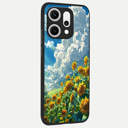  Golden Sun Glory back cover For Oppo Reno 14 Pro slim fit glass case with vibrant aesthetic design