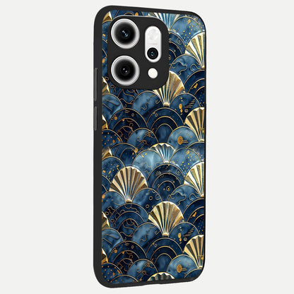  Golden Wave Luxe back cover For Oppo Reno 14 Pro slim fit glass case with vibrant aesthetic design