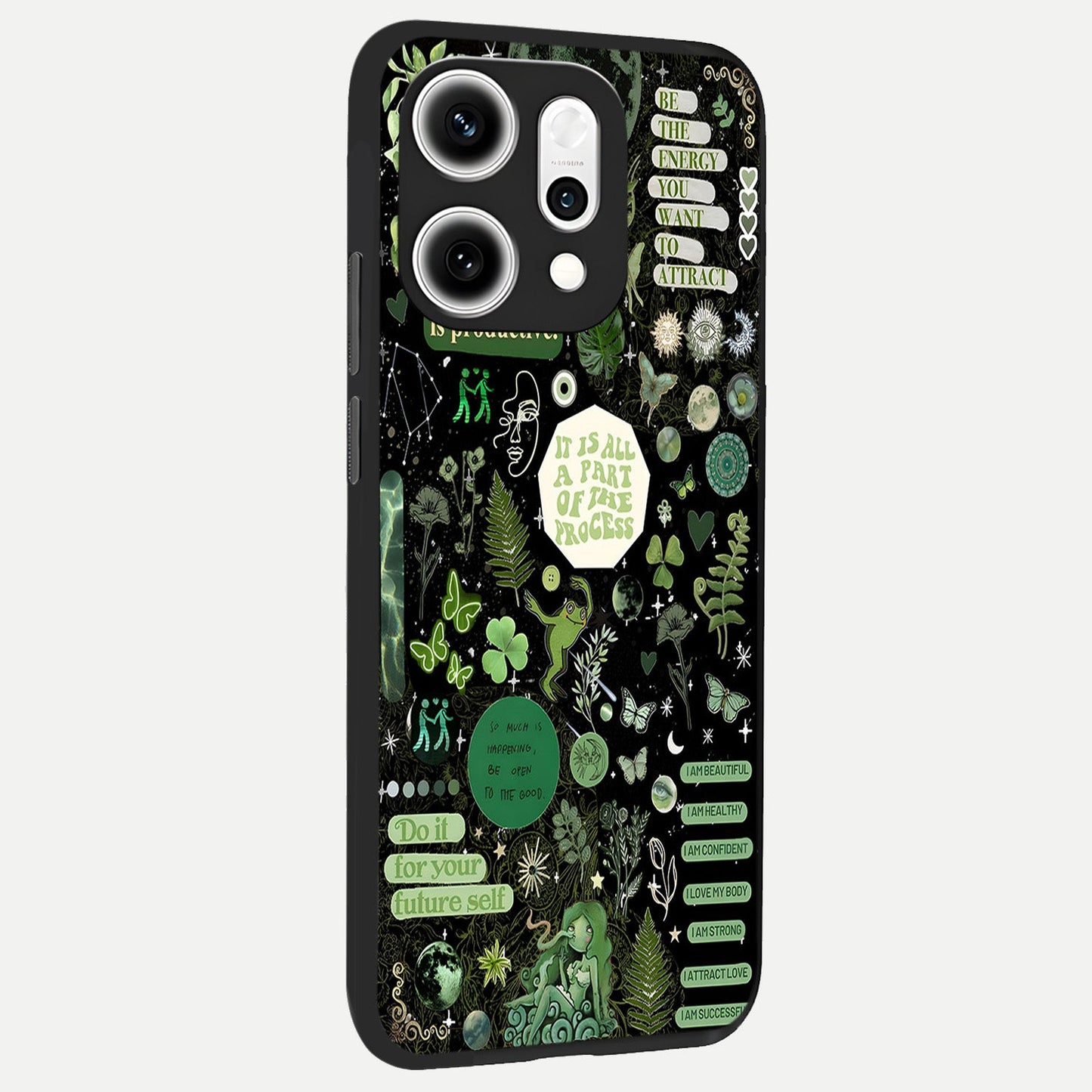  Green Mandala Pattern back cover For Oppo Reno 14 Pro slim fit glass case with vibrant aesthetic design